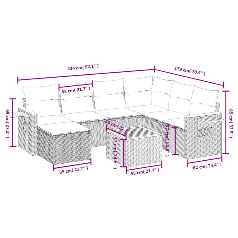 vidaXL Patio Sofa Set with Cushions Outdoor Conversation Furniture Poly Rattan