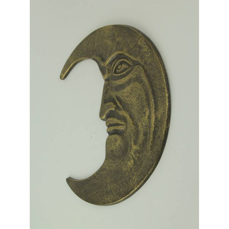 Zeckos Bronze Cast Iron Crescent Man In The Moon Face Wall Sculpture