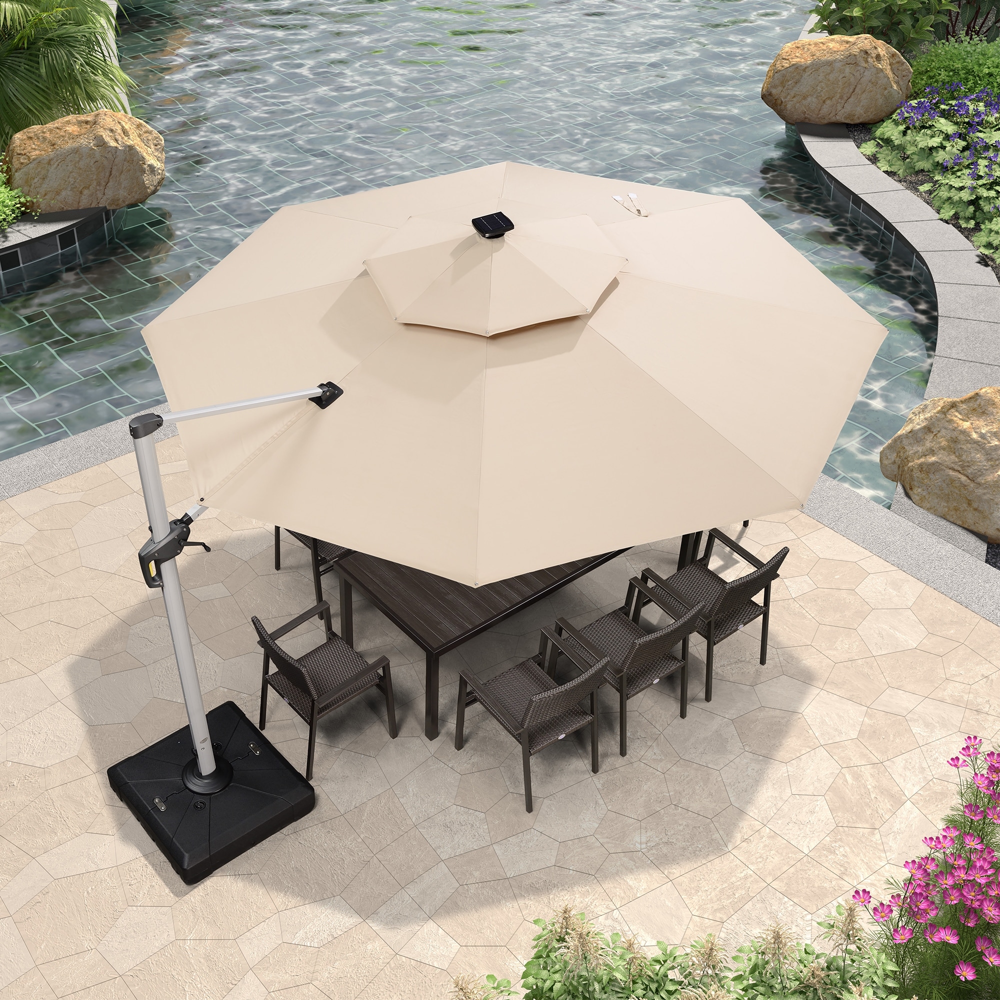 PURPLE LEAF 12 ft Double Top LED Round Patio Cantilever Umbrella - Bed Bath  & Beyond - 37529952
