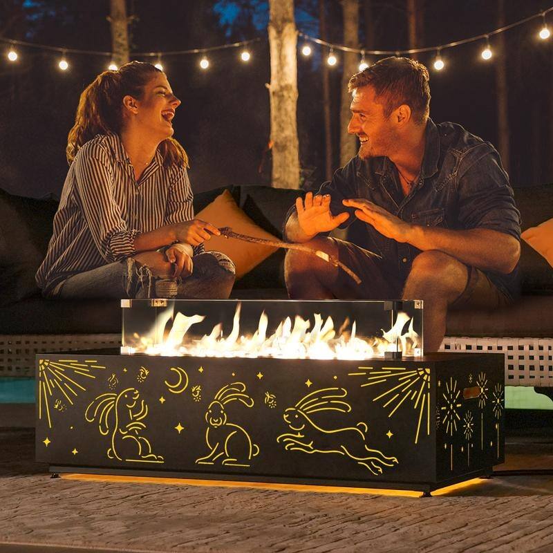 FINCATI Propane Fire Pit Coffee Table, Rectangle Natural Gas Outdoor Fire Pit Modern Gas Firepit, 42'' Fire Pit Table