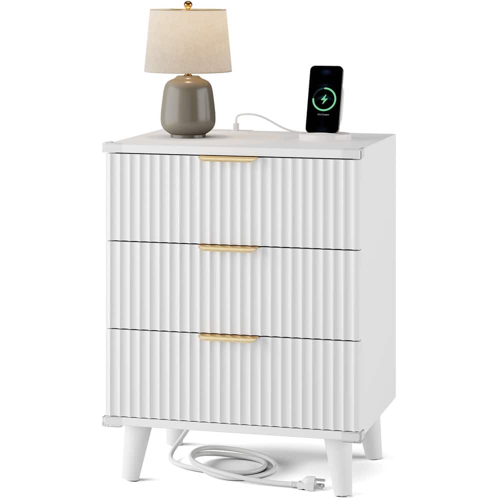 3 Drawer Dresser for Bedroom Nightstand with Charging Station