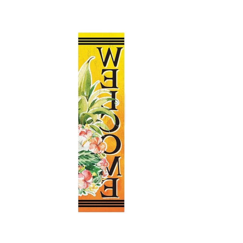 HomeRoots 36" Yellow Black And Green Solid Wood Tropical Floral Welcome Porch Sign