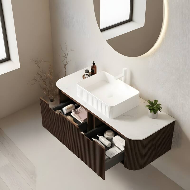 Wall Mounted Bathroom Vanity with White Rectangular Ceramic Basin