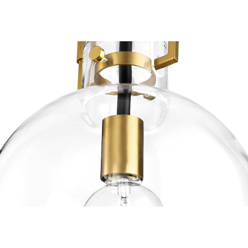 Black and Antique Gold 1-Light 10 Inch Globe Shaped Clear Glass Pendant