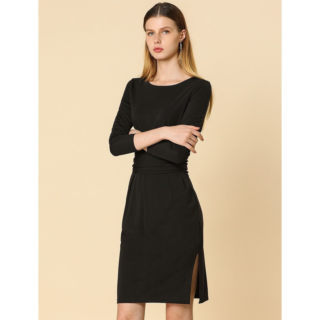 wrap long sleeve midi dress