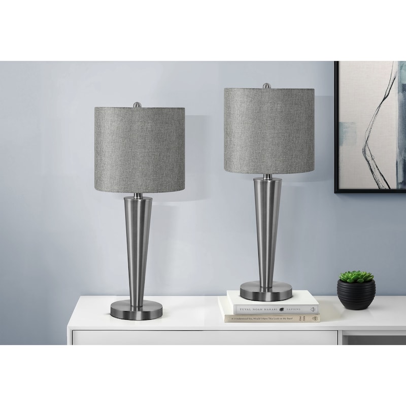 Set of 2 Table Lamps with USB Port 24 Inch Height Nickel Finish - Silver