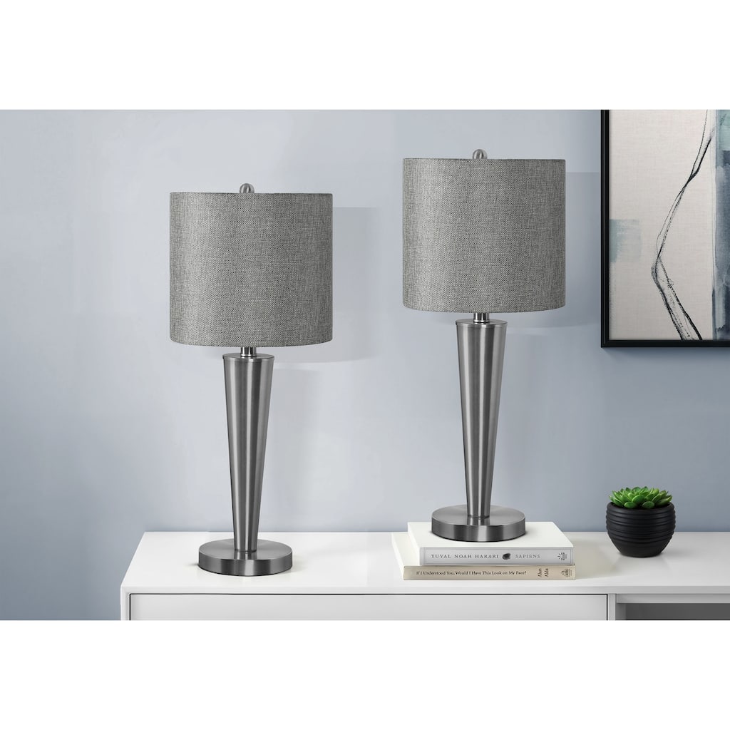 Set of 2 Table Lamps with USB Port 24 Inch Height Nickel Finish