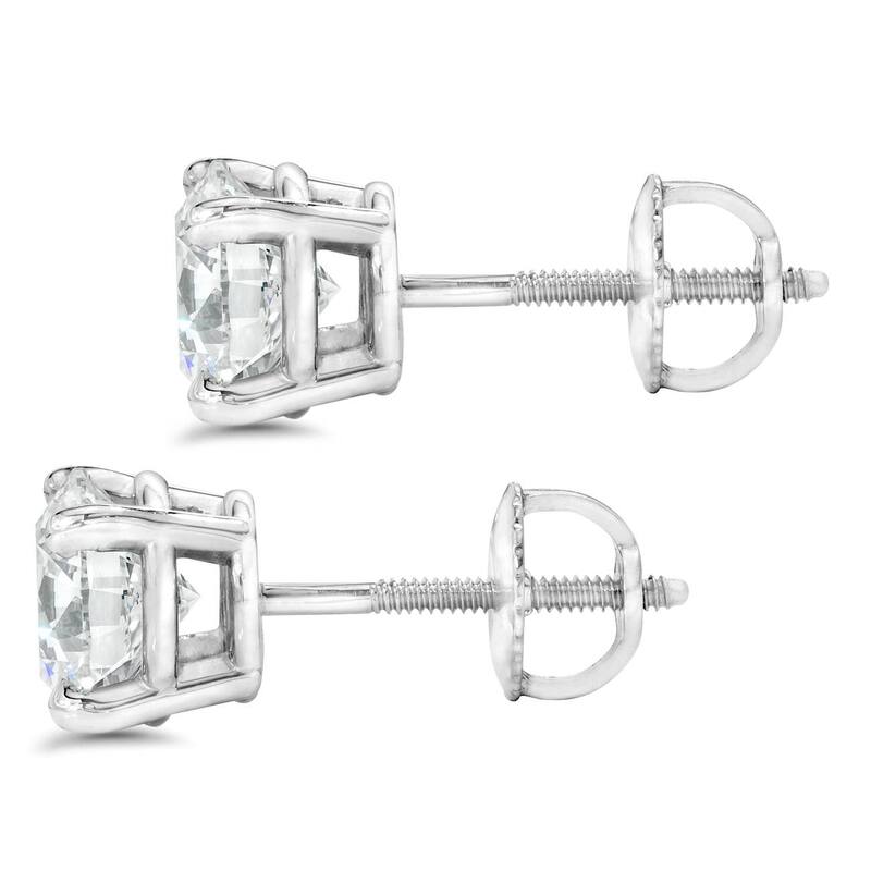 1 1/2 ct Round Round Diamond Studs with Screw Backs White Gold Enhanced