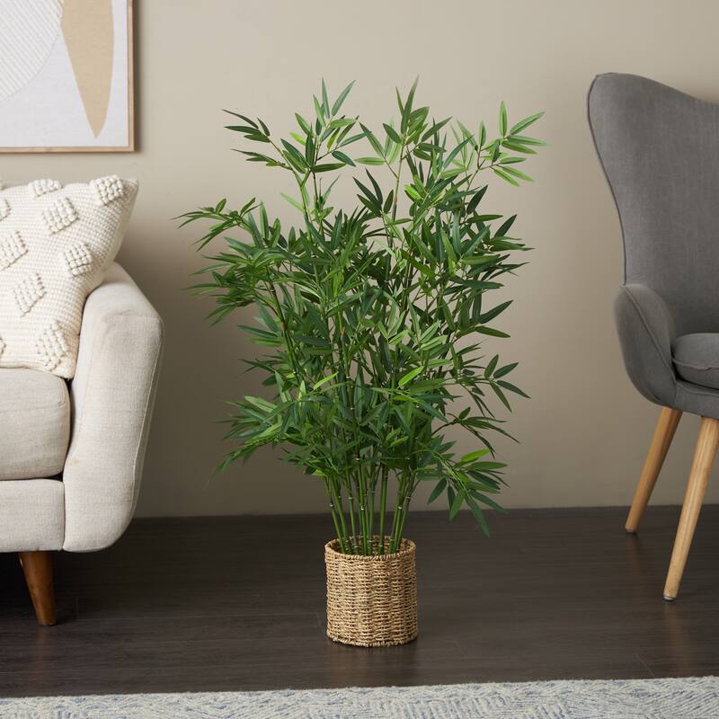 Faux Foliage Artificial Tree with Realistic Leaves and Brown Seagrass Pot - Green - Roche River Decor - 27"W x 27"L x 40"H