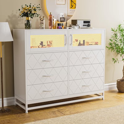 6 Drawer Dresser with Cabinet and TV Stand, Modern Wood Storage Organizer for Bedroom