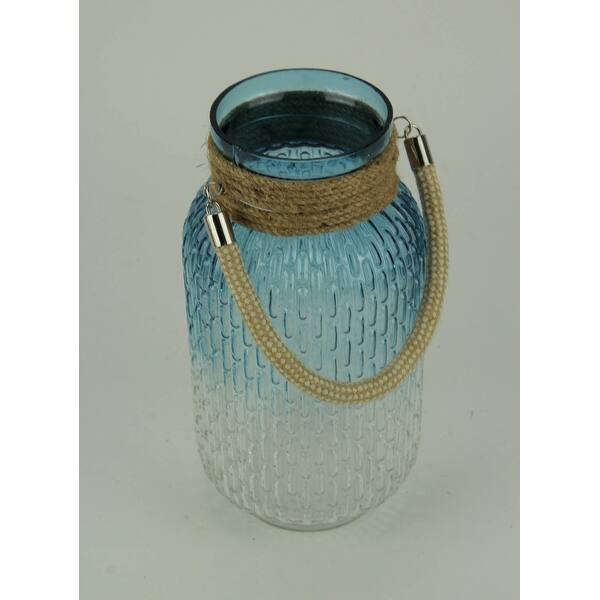 Shop Black Friday Deals On Gradient Blue Glass Candle Lantern Jar With Jute Rope Handle 10 Inch 10 5 X 4 5 X 4 5 Inches Overstock 29406821
