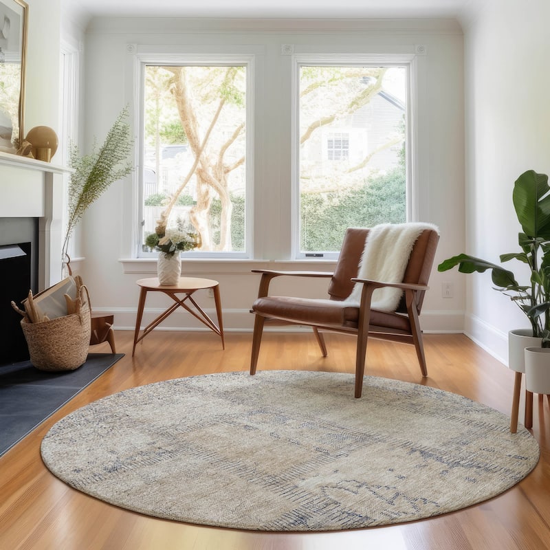 Premium Washable Super Soft Viintage Traditional Mayfield Rug - Beige - 8' x 8' - Round