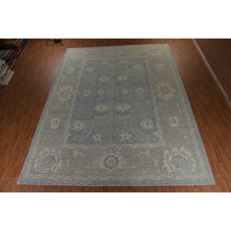 Hand Knotted Oriental 100% Wool Carpet Transitional All-Over Navy Blue & Blues Oushak Area Rug - 17' 7'' X 13' 6''