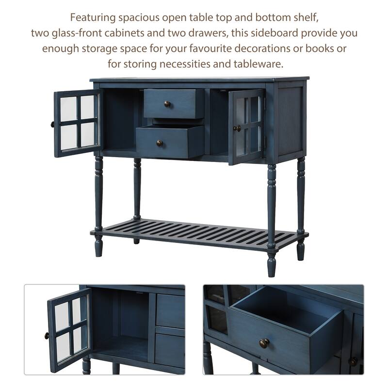 Wood Console Table with Bottom Shelf and Glass Cabinet