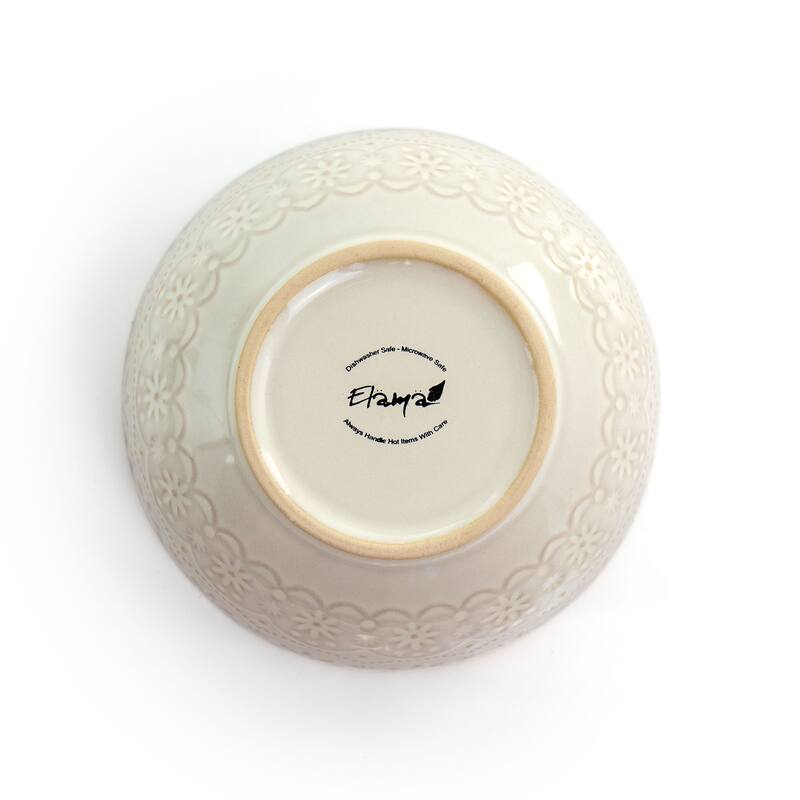 Doily Pattern Stoneware Dinnerware 16 Piece Set in Egg Shell