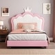 preview thumbnail 39 of 37, Twin Upholstered Platform Bed with Crown-Shaped Headboard, Pink & White Princess Design, Sturdy PU Leather Frame Twin Pink - Twin