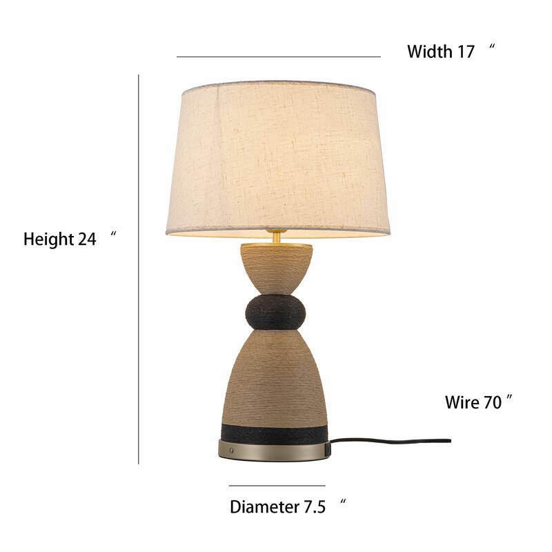 Flora 24" Rattan Table Lamp with USB 3-Way Touch Dimmer