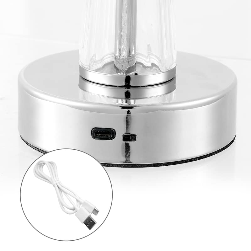 Natalia 11.5" Bohemian Classic Acrylic Wireless Rechargeable Integrated LED Table Lamp, Clear/Chrome by JONATHAN Y