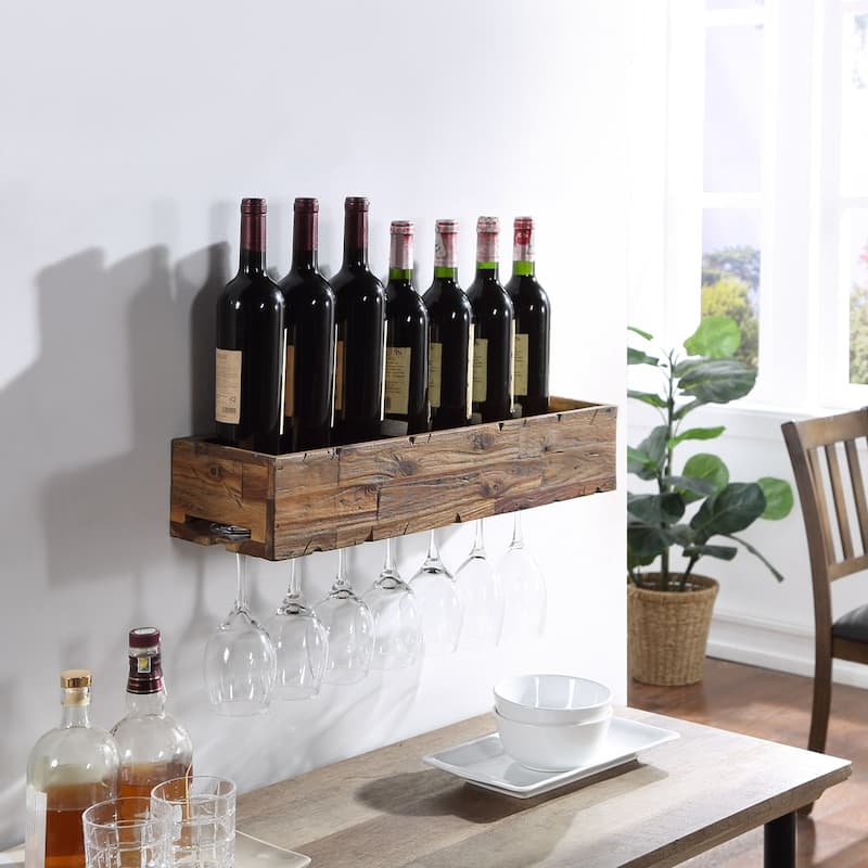 24 Inch Floating Wine Shelf With Glass Holder