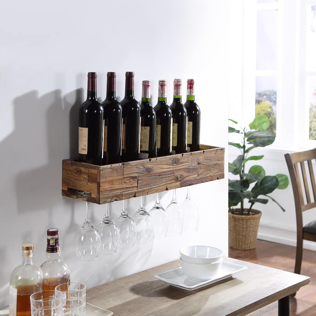 24 Inch Floating Wine Shelf With Glass Holder