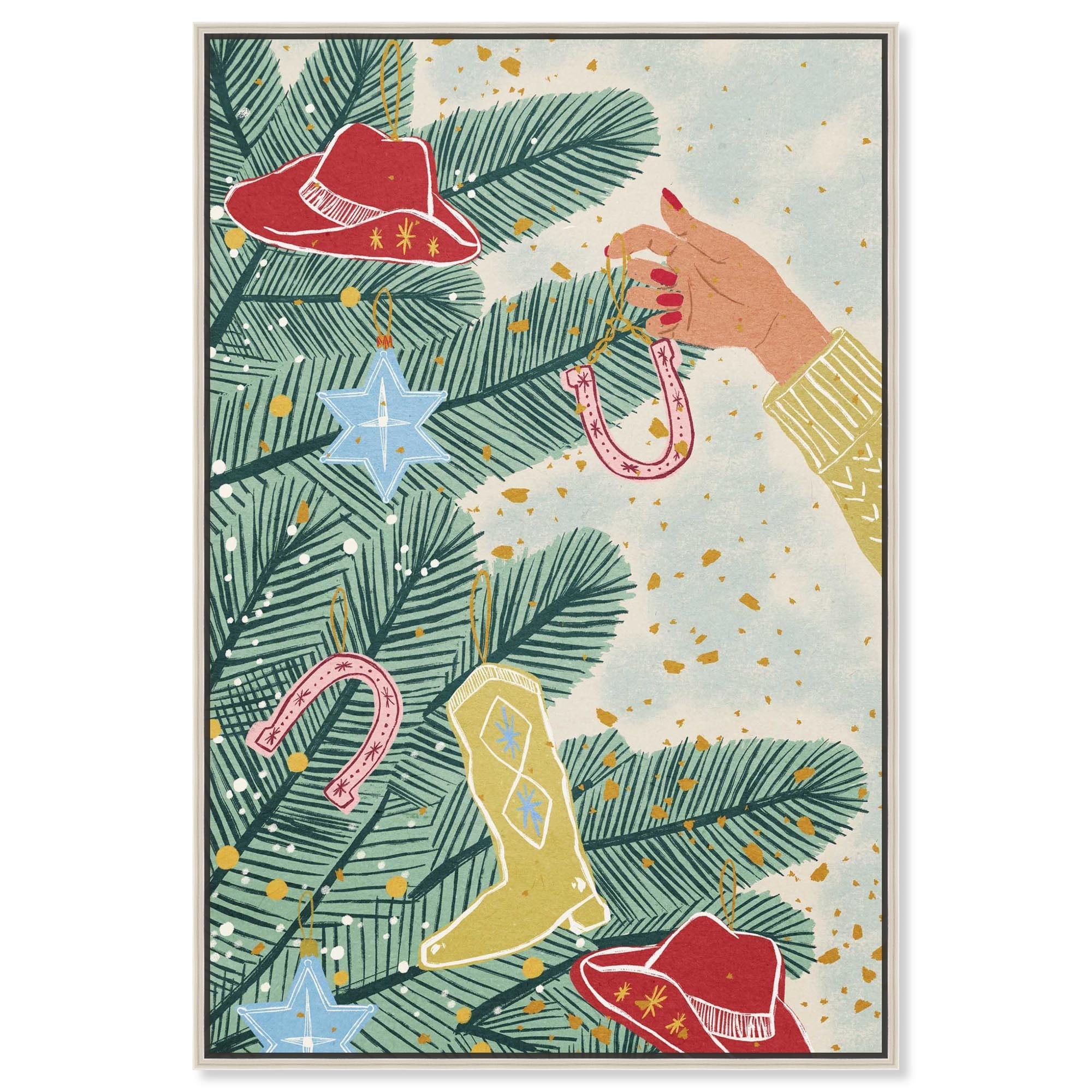 Merry Tree Canvas Cute Western Christmas by Art Remedy