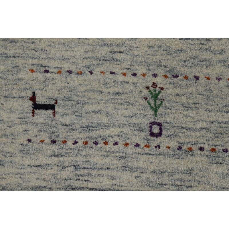 Hand Knotted Oriental 100% Wool Carpet Tribal Animal Pictorial Beige & Ivories Gabbeh Area Rug - 7' 10'' X 5' 2''