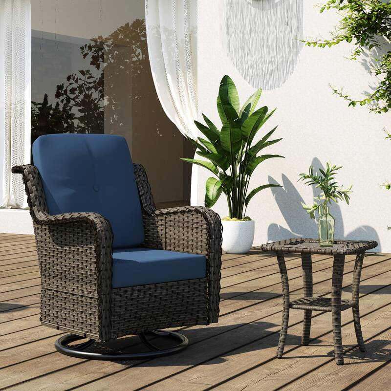 Outdoor Patio Woven Rattan Swivel Rocking Chair with Cushions