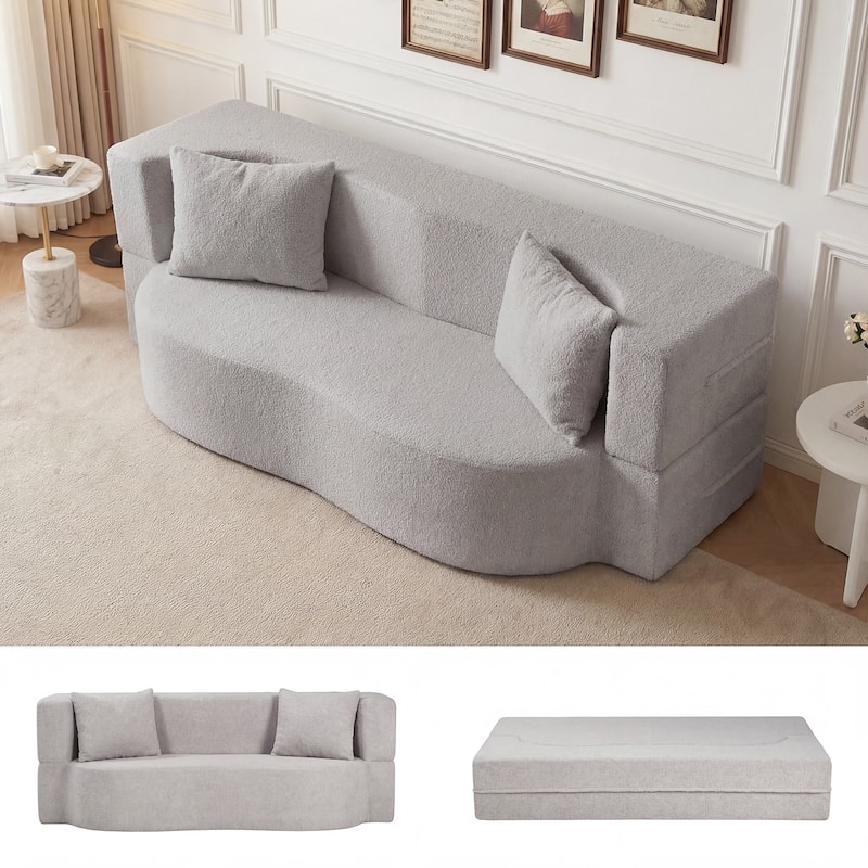 Gymax 75.5'' Folding Sofa Bed w/2 Comfortable Pillows No Assembly - Grey