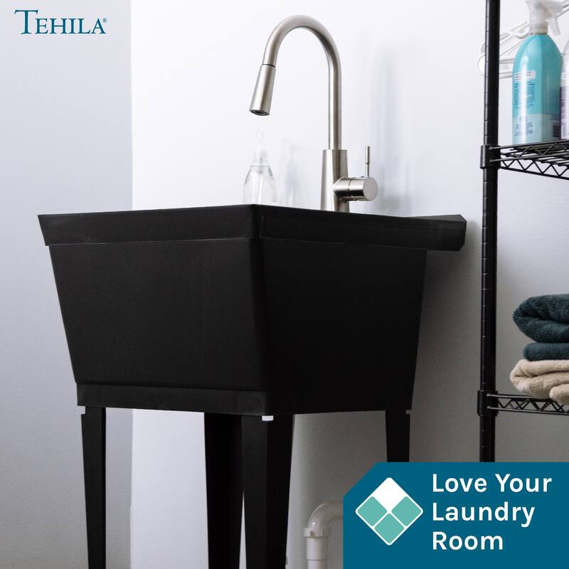 TEHILA Utility Sink Laundry Tub with Stainless Finish High Arc Faucet - N/A