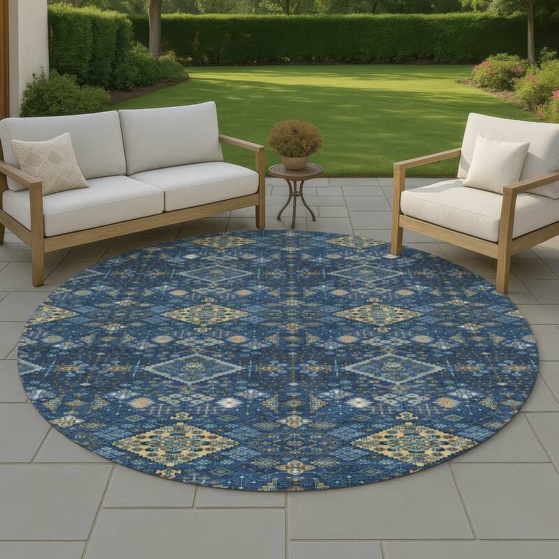 Machine Washable Indoor/ Outdoor Global Bidunga Chantille Rug - Navy - 8' x 8'