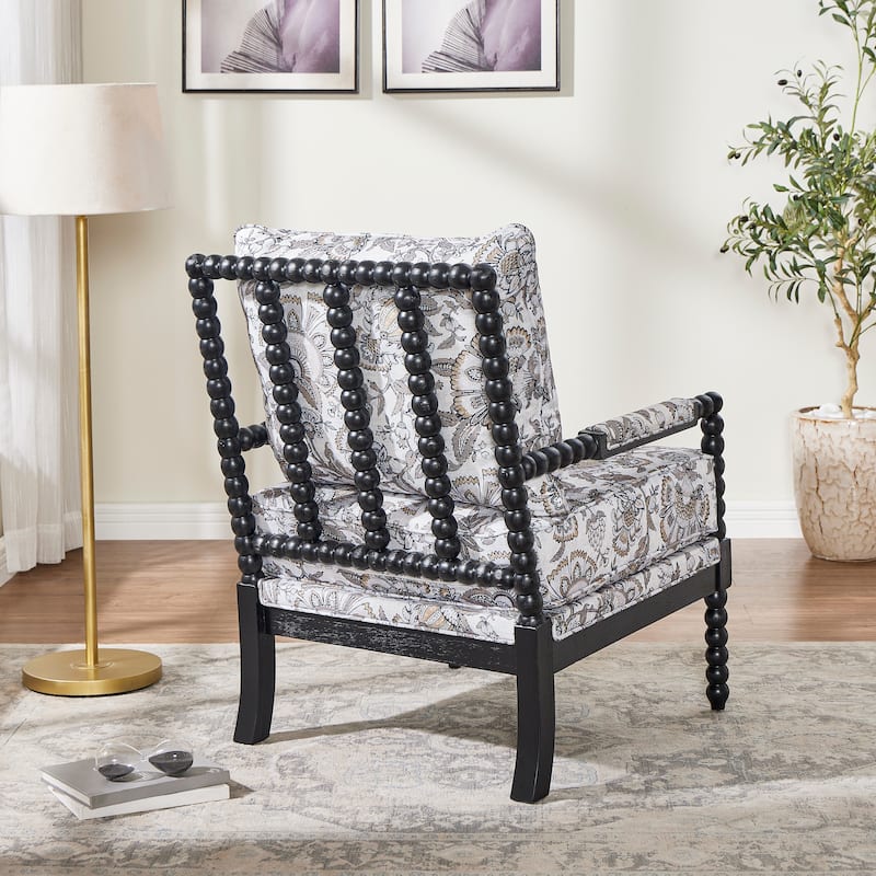 Roundhill Furniture Belvoir Upholstered Spool Accent Chair with Turned Wood Frame