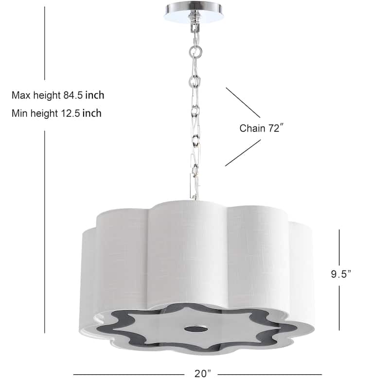 Gabrielle 4-Light 20" Adjustable Scalloped Shade Metal LED Pendant, Chrome/White by JONATHAN Y