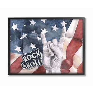 Stupell Rock And Roll Hand And American Flag Design Framed Wall Art 