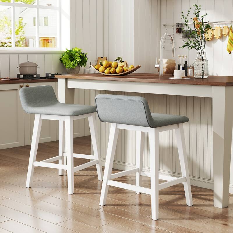 Gymax 2PCS 24'' Upholstered Barstools w/ Low Back Footrest Wood Legs
