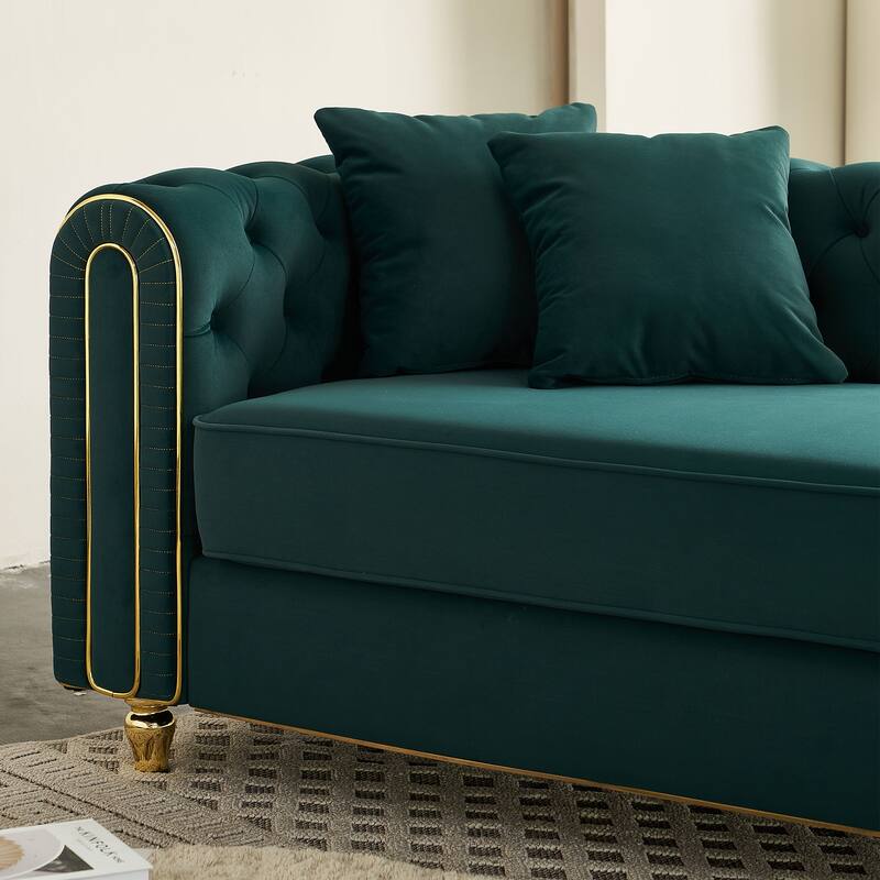66.9''Velvet Chaise Lounge,Luxury Modern Chaise Furniture,Tufted Back With 2pcs Toss Pillows