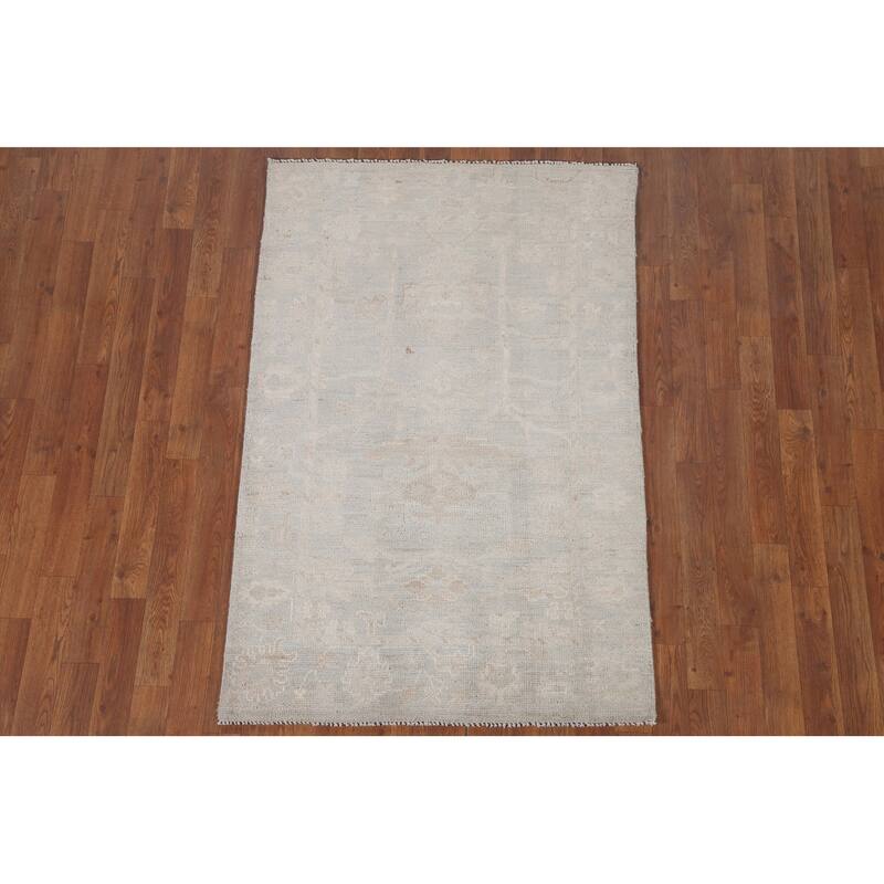 Hand Knotted Oriental 100% Wool Carpet Transitional All-Over Green Oushak Area Rug - 4' 11'' X 3' 2''