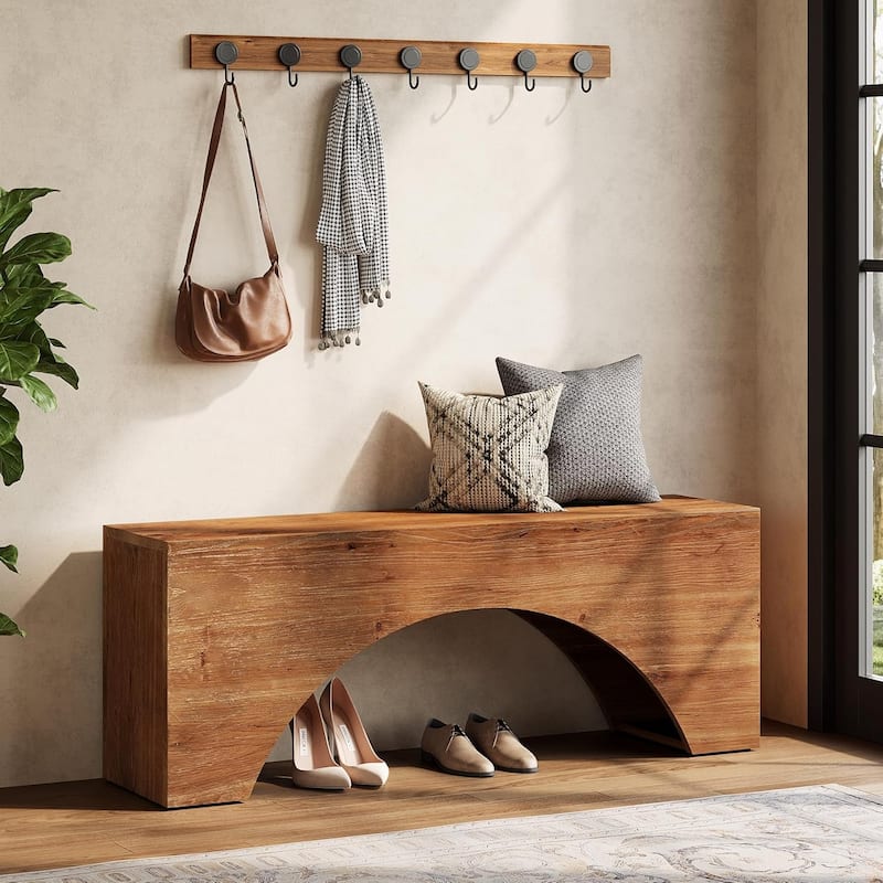 47" Solid Wood Bench, Arch Entryway/End of Bed Bench for Bedroom, Indoor Dining Bench - 47.24" W x 11.81" D x 17.72" H - Natural Wood