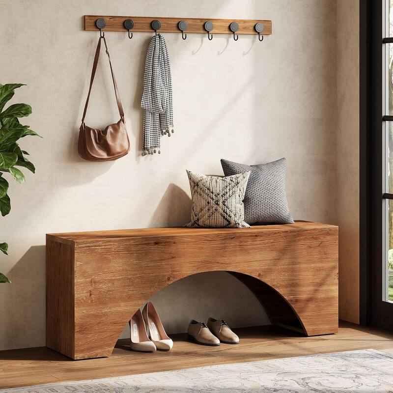 47" Solid Wood Bench, Narrow Long Entryway Bench for Living Dining Room, Hallway