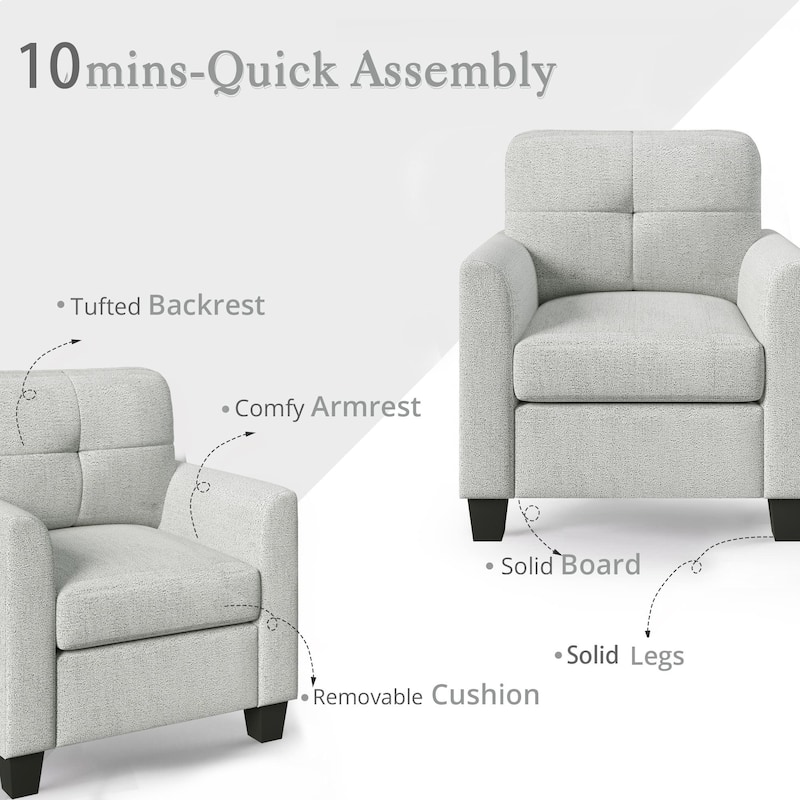 Mid-Century Upholstered Accent Chair Single Sofa with Armrest - 32.5"Lx28.9"Wx36.2"H