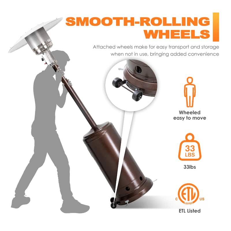 46,000 BTU Iron Brown Propane Gas Patio Heater with Wheels and Cover