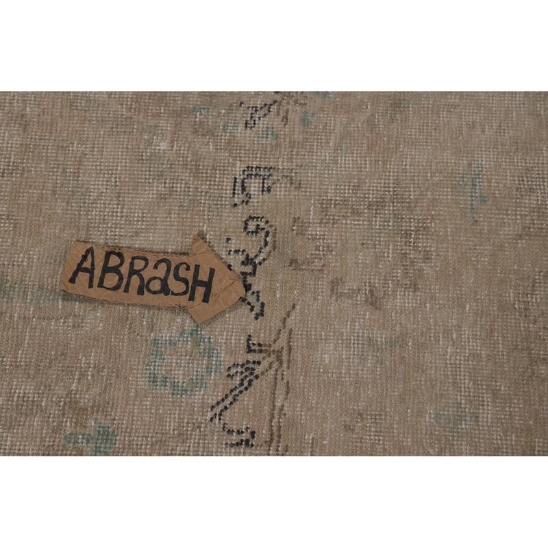 Distressed Beige Tabriz Persian Vintage Rug Hand-Knotted Wool Carpet - 9'1"x 11'9"