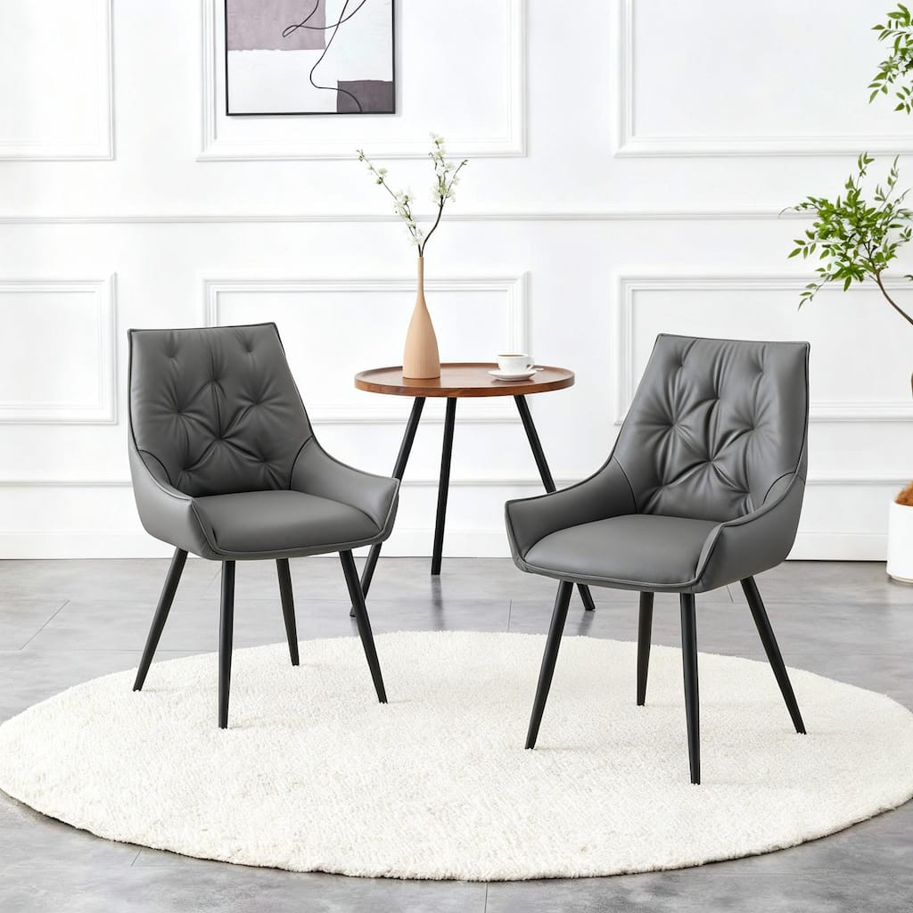 Dining Chairs Set of 2, Faux Leather Dining Room Chair, Metal Kitchen Chairs with Mesh Texture and Sanded Legs