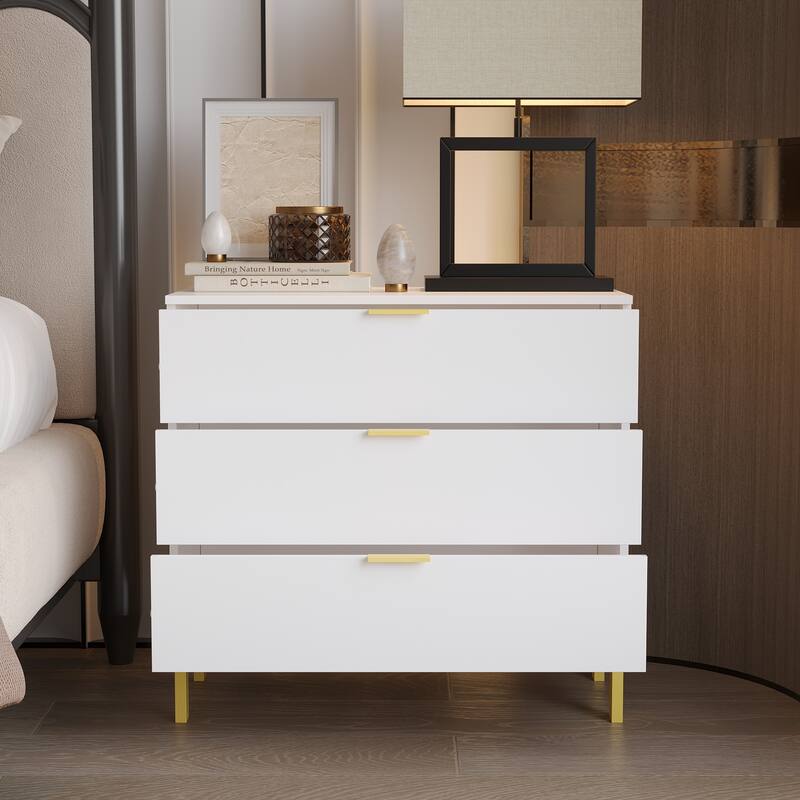 Kerrogee 3-Drawer Chest - Wooden Storage Dresser with Metal Legs