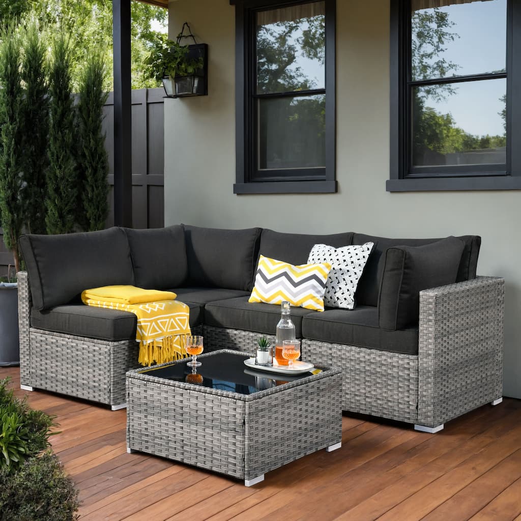 OVIOS 5-Piece Low-profile Deep Seat Wicker Outdoor Patio Furniture Set