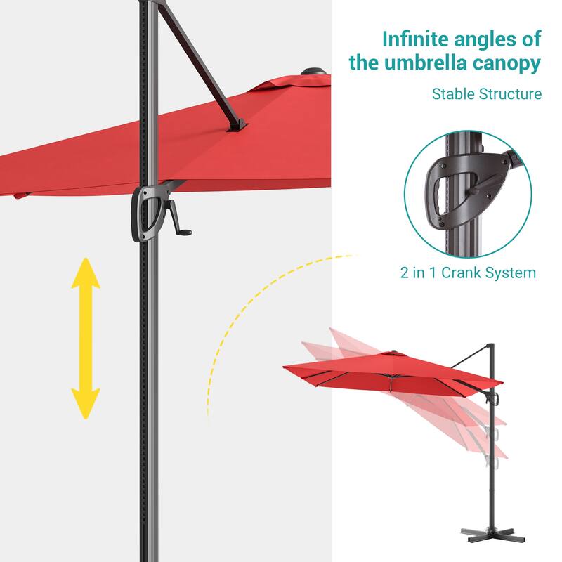 BONOSUKI 10x8FT Cantilever Patio Umbrella, Ultimate Outdoor Comfort with 360° Rotation and Canopy Angle Adjustment