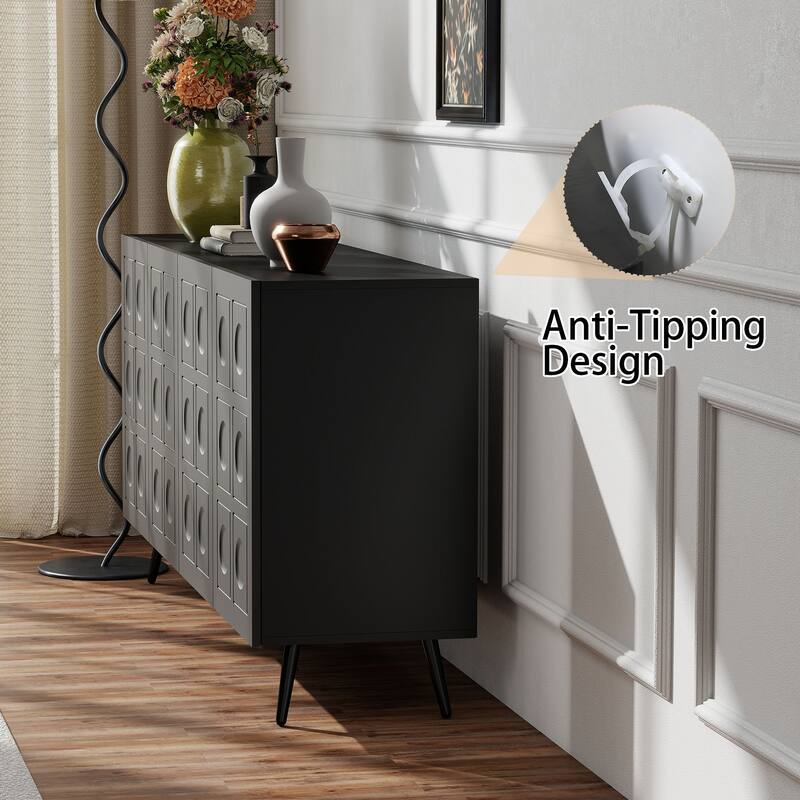 Storage Cabinet Buffet Sideboard with 4 Fluted Doors, Wood Accent Entryway Table with Adjustable Shelves