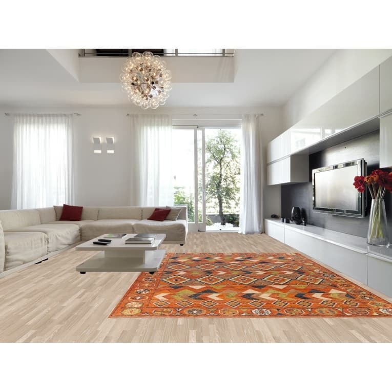 Orange Geometric Moroccan Large Rug Handmade Wool Carpet - 10'1" x 13'8"