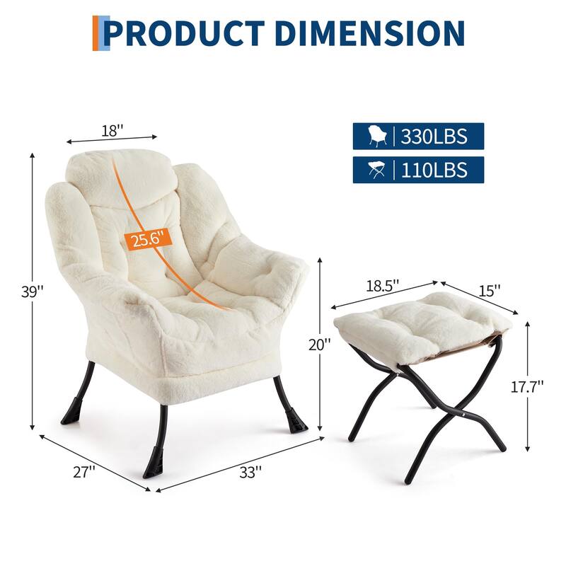 2Pcs Lazy Chair with Ottoman, Modern Lounge Accent Chair,Leisure Sofa Armchair with Footrest,Reading Armchair