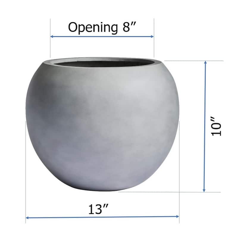 DreamPatio Riverside Fiberstone Modern Sphere Planter for Indoor/Outdoor - 13x13x10 - Grey