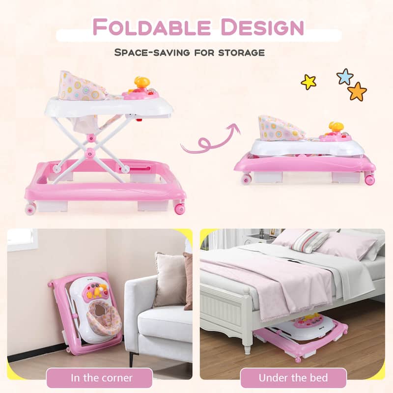Honeyjoy Foldable Baby Walker with 3 Adjustable Heights Comfy Padded - See Details